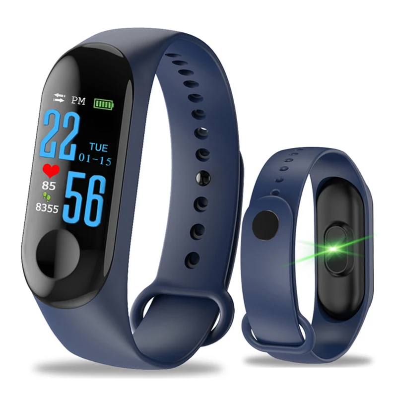 M3 Смарт-часы Смарт-браслеты для измерения сердечного ритма монитор фитнес-трекер Smartwatch цветной экран кровяное давление Pedomater - Color: Blue