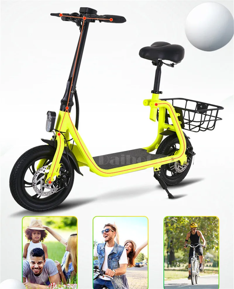Top Daibot Adult Electric Scooter Car Two Wheel Electric Scooters With Child Seat 12 Inch 350W 36V Portable Electric Bike Two Seater 8