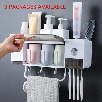 

Wall Mount Dust-proof Toothbrush Holder With Cup Automatic Toothpaste Squeezer Dispenser Bathroom Accessories Sets Towel Holder