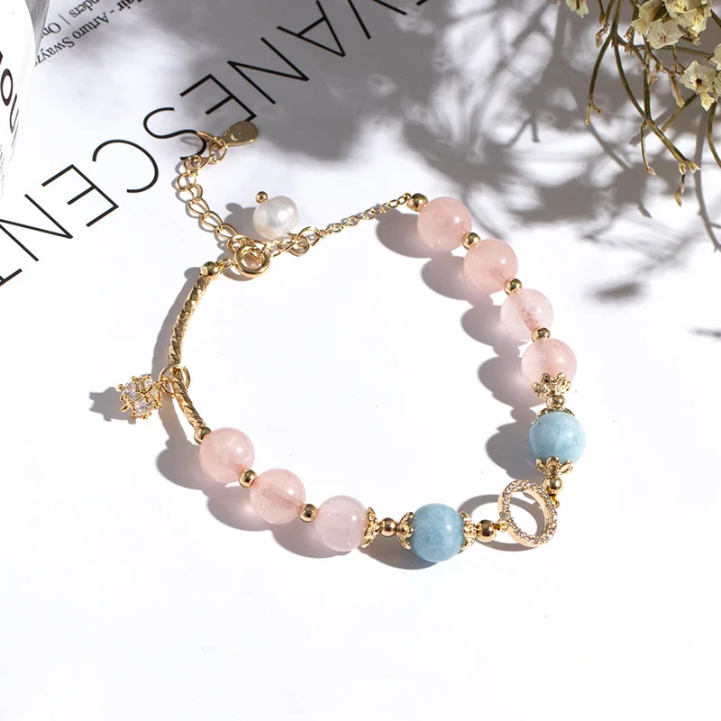 

Natural Pink Crystal Bracelets Women's Recruit Peach Blossom Lucky Brings Safety Versatile INS Students Best Friend Gift