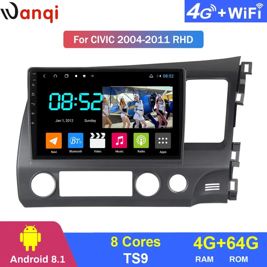 Best Android 8.1 CAR DVD 1din multimedia Navi system for Honda Civic 2004-2011 RHD car gps navigation stereo head unit BT SWC WIFI 0