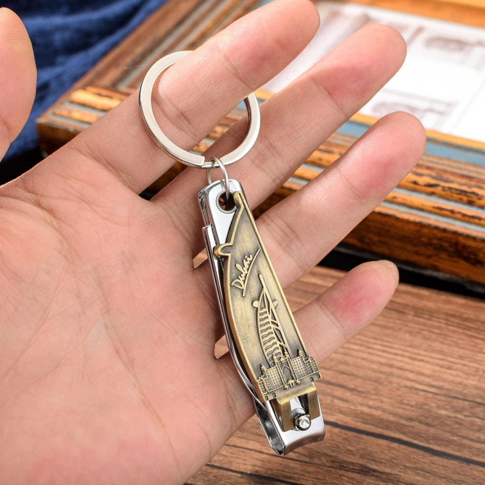 Vicney Gold Dubai Sailing Hotel Nail Clipper Key Chain Bottle Opener Keychain Dubai Jumeirah Mosque Travel Souvenir Bag Keyring