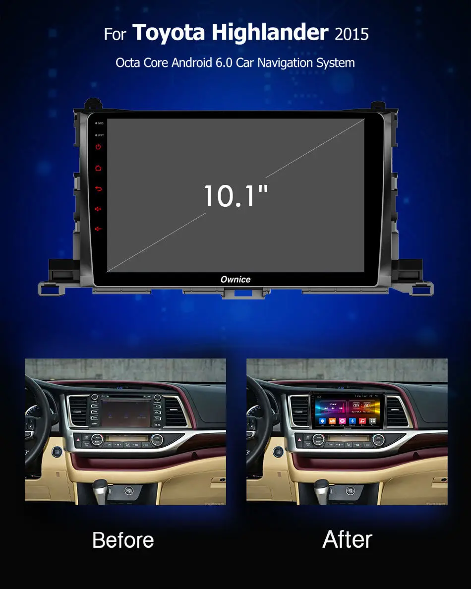 Clearance Ownice K1 K2 K3 Android 9.0 Car Radio DVD player for Toyota Highlander 2015 large screen HD Gps Navi 2GB RAM Eight Core 4G LTE 1