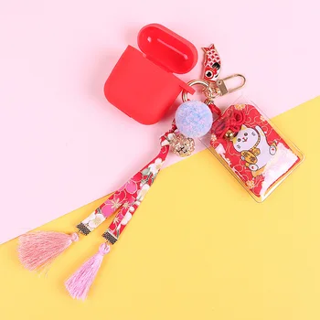 

For AirPods Case AirPods 2 Case cute luck cat cartoon Key Ring Silicone Headphones Cases for Apple air Pods 2 Protect Cover