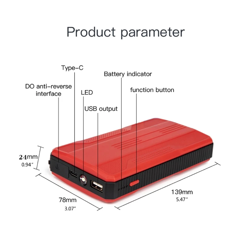 Car Starter Auto Emergency Booster Start Power Supply 12V Car Built-in Led Flashlight Indicator Battery Charger T3EF