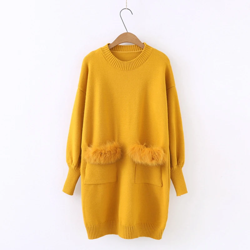 Women Knitted Long Sweater Solid Black Yellow Female Pullover High Quality Femme Sweaters - Цвет: Цвет: желтый