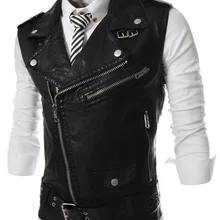 Стиль мужской кожаный жилет крутой мульти-молния Мужской приталенный большой нагрудный короткий кожаный жилет