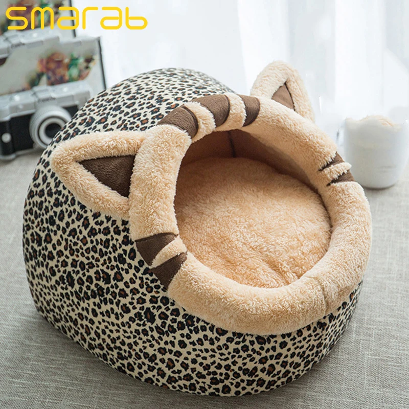 Мягкий и удобный домик для кошки тепло лежанка для кошки собачья конура Коврик для кошки Товары для животных - Цвет: Leopard print