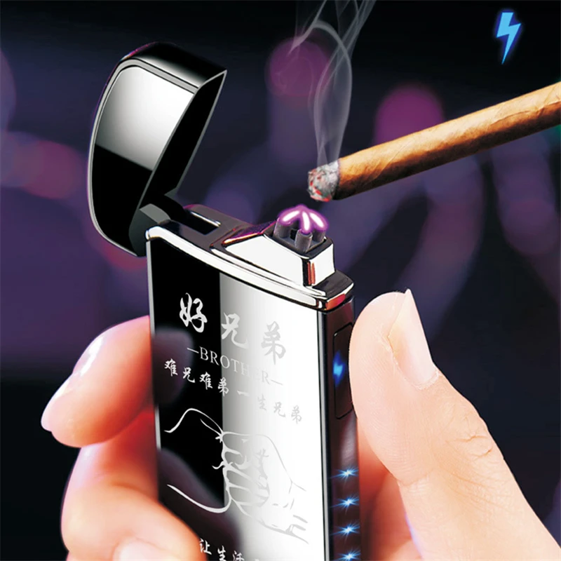 Ветрозащитные металлические зажигалки USB электрическая зажигалка для сигарет с принтом пальцев Touch Fire электронная плазменная двойная дуговая зажигалка Мужские гаджеты