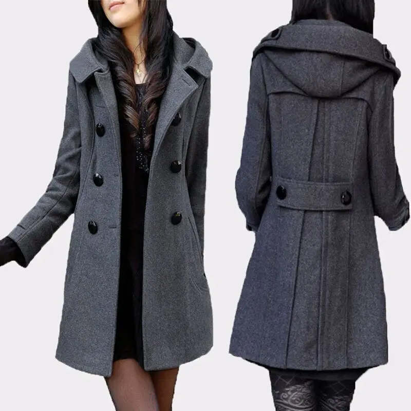 

Woolen Jacket Women's Autumn And Winter New Style Mid-length Hooded plus Thick Obesity Size Large Size Dress Double Breasted Coa
