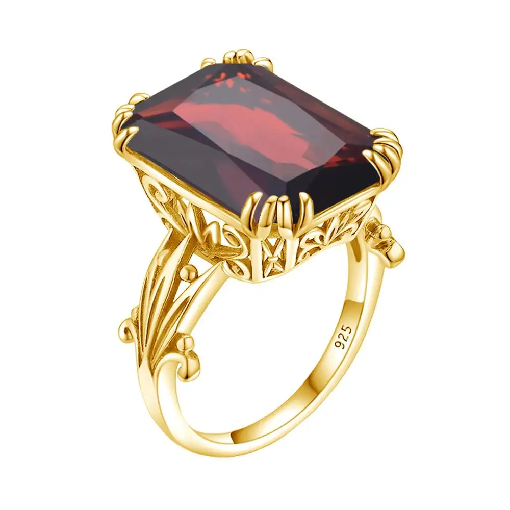 Szjinao-anillo de oro de 14K de lujo para mujer, gemas Rojas brillantes, diseño hecho a mano, Plata de Ley 925 auténtica, joyería fina