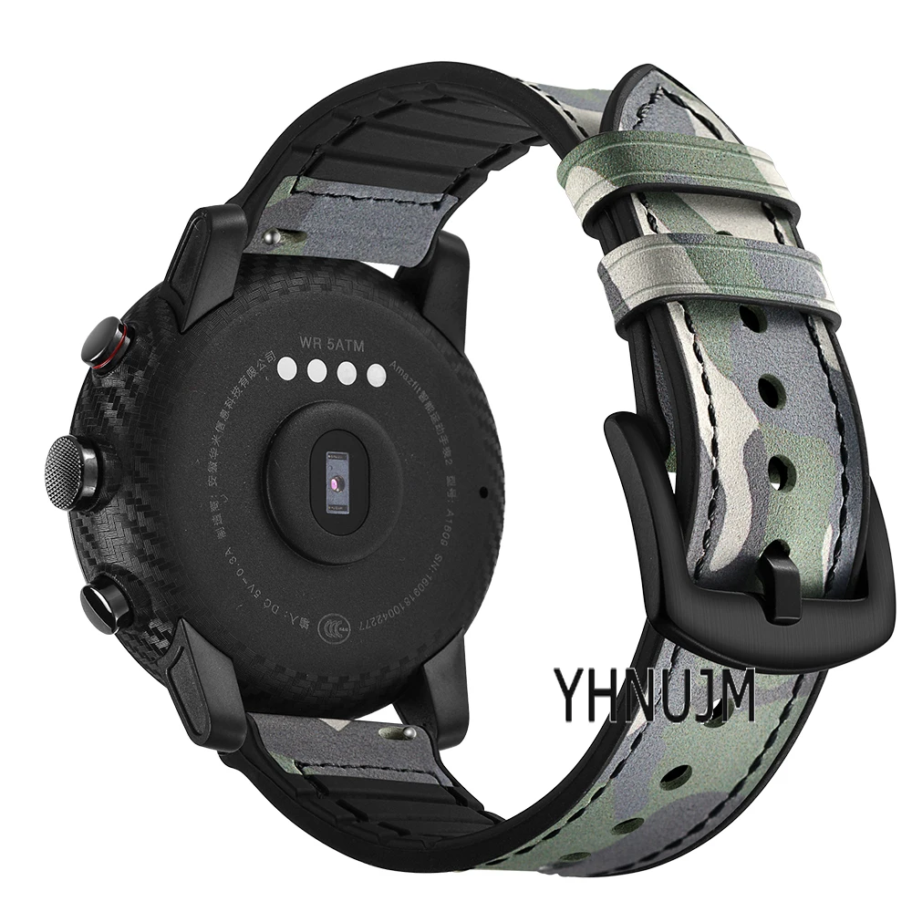 YHNUJM New Camouflage Leather+Silicone Watch Strap for Xiaomi Huami Amazfit Stratos Band Amazfit 2 Pace wristband