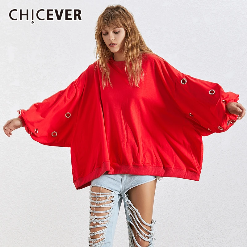 

CHICEVER Autumn Sweatshirt Female O Neck Batwing Sleeve Loose Big Size Asymmetrical Sweatshirts Women Fashion New Clothes Casual