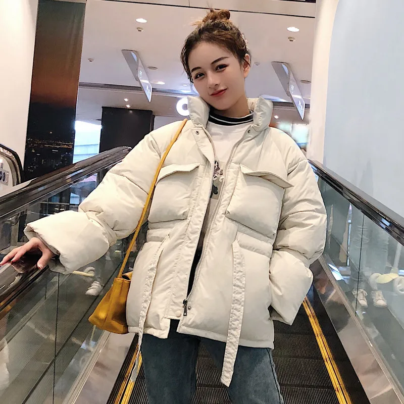 beige white parkas Зимняя куртка с воротником-стойкой женская желтая красная короткая парка с хлопковой подкладкой Женская куртка с регулируемой талией зимнее пальто Верхняя одежда C5847 - Цвет: beige white parkas