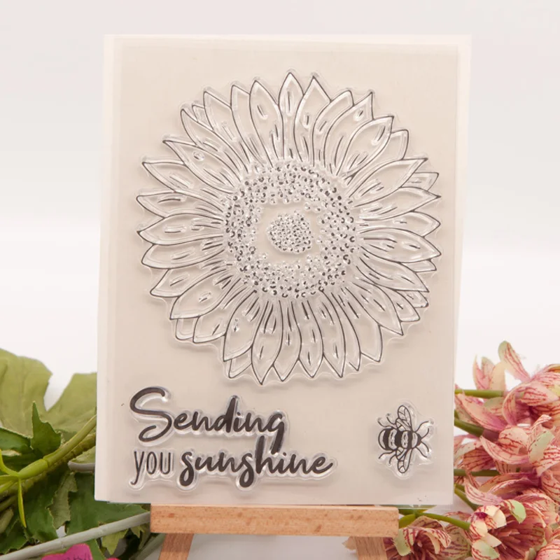 1pc Sunflower Transparent Clear Silicone Stamp Seal Cutting DIY Scrapbook Rubber Coloring Embossing Diary Decoration Reusable