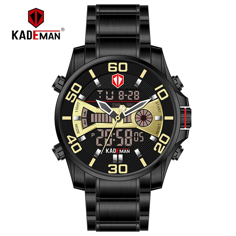 Black Yellow Black KADEMAN модные спортивные часы для мужчин кварцевые цифровые мужские часы лучший бренд класса люкс водонепроницаемые армейские военные полностью Стальные наручные часы K6171 - Цвет: Black Yellow Black