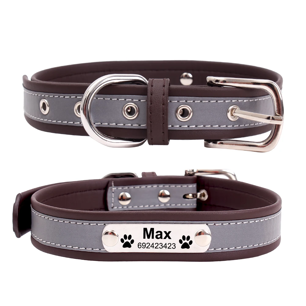 

Personalized Dog Collars for Dogs Engraved Pet Product Reflective Customized PU Leather Collar Perro Engraved Anti Lost Tag