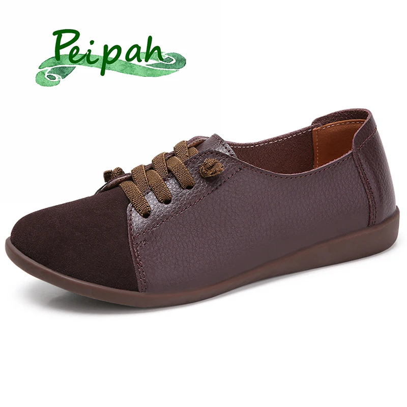 Shoes Woman Flats-Sneakers Slip-On Ballet Plus-Size Genuine-Leather Spring Moccains PEIPAH