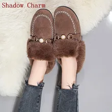 Женские зимние ботинки светильник зимние сапоги Обувь на теплом меху без шнуровки полусапожки из замши для студентов с закрытым носком обувь на низком каблуке большой Размеры Botas