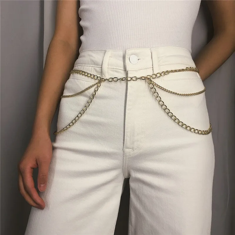 gold belt 2022 Women Sexy Corset Underbust Belt Hip High Waist Retro Metal Chain Chunky Fringes Simple Personality Aluminum Waist Chain leather belts for women