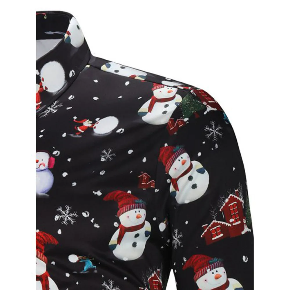 Camisas Masculina с принтом снеговика, мужская повседневная Рождественская рубашка на пуговицах, топ, блуза с длинным рукавом, облегающая уличная одежда