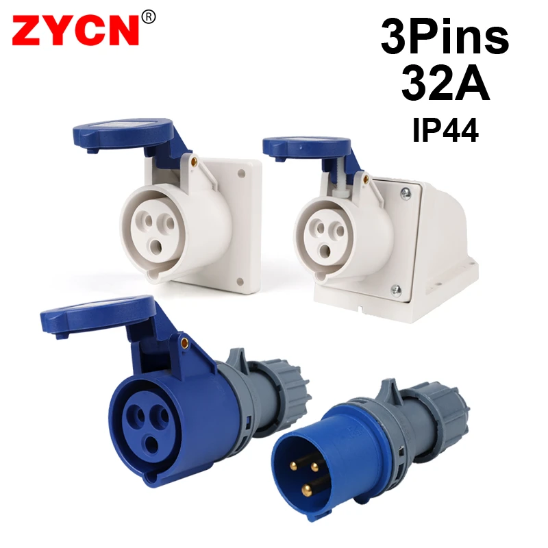 Conector de enchufe Industrial de 3 polos 32A, acoplador eléctrico macho y hembra, resistente al agua, a prueba de polvo, enchufe SFN 023/ de cobre sólido|Conectores| - AliExpress