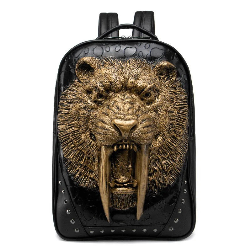 1 Backpack 3D стереоскопический меч-зубчатый тигр Рюкзак голова тигра mochila мужская индивидуальность заклепки plecak путешествия на открытом воздухе - Цвет: 1 Backpack
