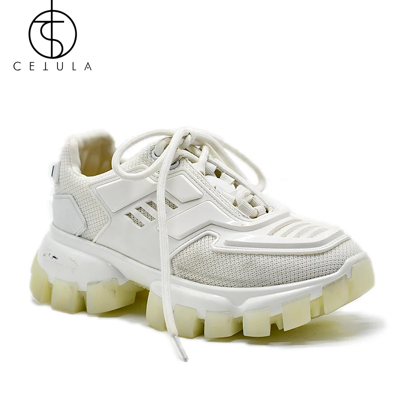 Cetula/новые женские кроссовки; модные кроссовки на платформе; обувь для папы на массивном каблуке; Цвет черный, оранжевый; женские кроссовки; обувь на танкетке