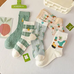 Socks Female Spring And Autumn Personality Ins Trend Cartoon Kawaii Cactus Pattern Cotton Socks Outside Street Socks Women