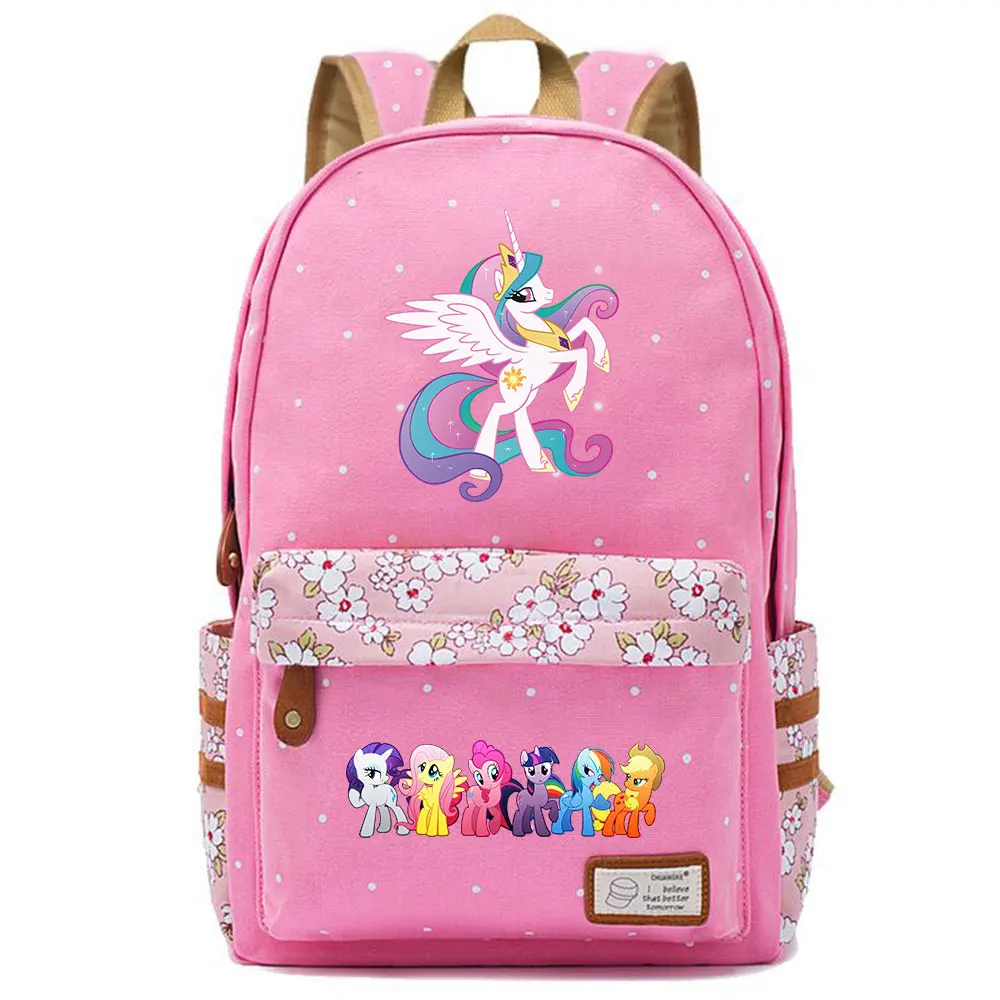 Christmas Cartoon Cutie My Little Pony Flowers Dot Boy Girl School bag Women Bagpack Teenagers Canvas Lady Femme Backpack - Цвет: F17-16