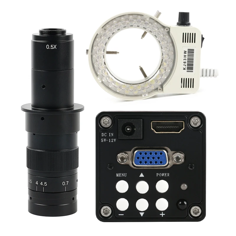  720P HDMI VGA Industrial Digital Video Microscope Camera +100X 180X 300X C mount Lens+56 LED Ring L