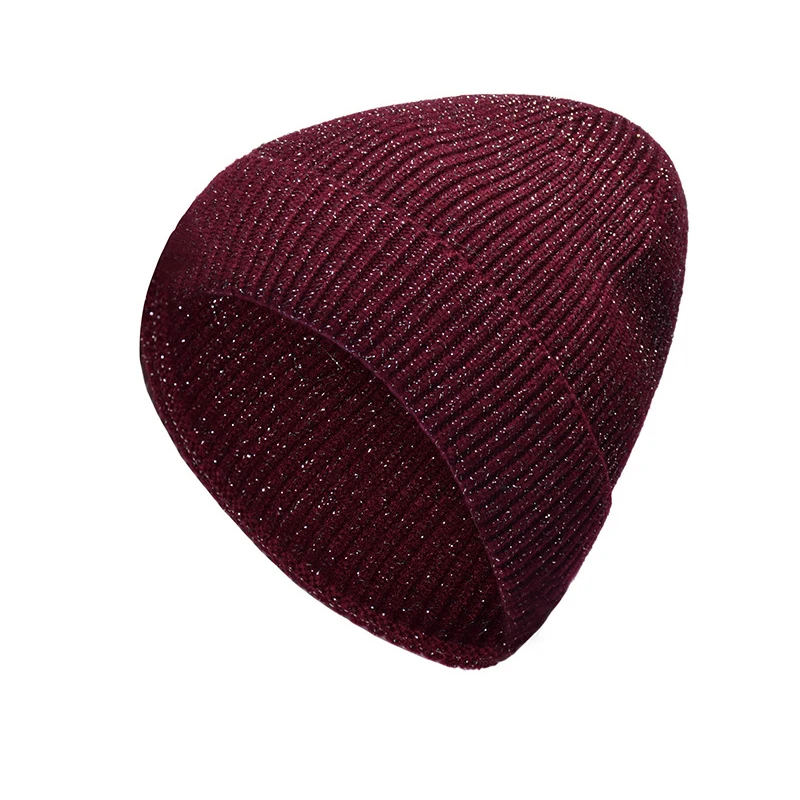 Зимние вязаные теплые шапки Skullies для женщин, кашемировая вязаная шапка бини, Женская шерстяная пушистая подкладка, Посеребренная пряжа