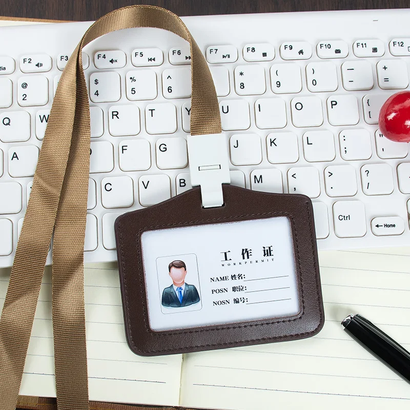 Кожаный ID/IC рабочий держатель для карт, набор шнурков, используется для офисных принадлежностей компании, имя работника, бейдж защита - Цвет: ZPKT-5-6722-Q