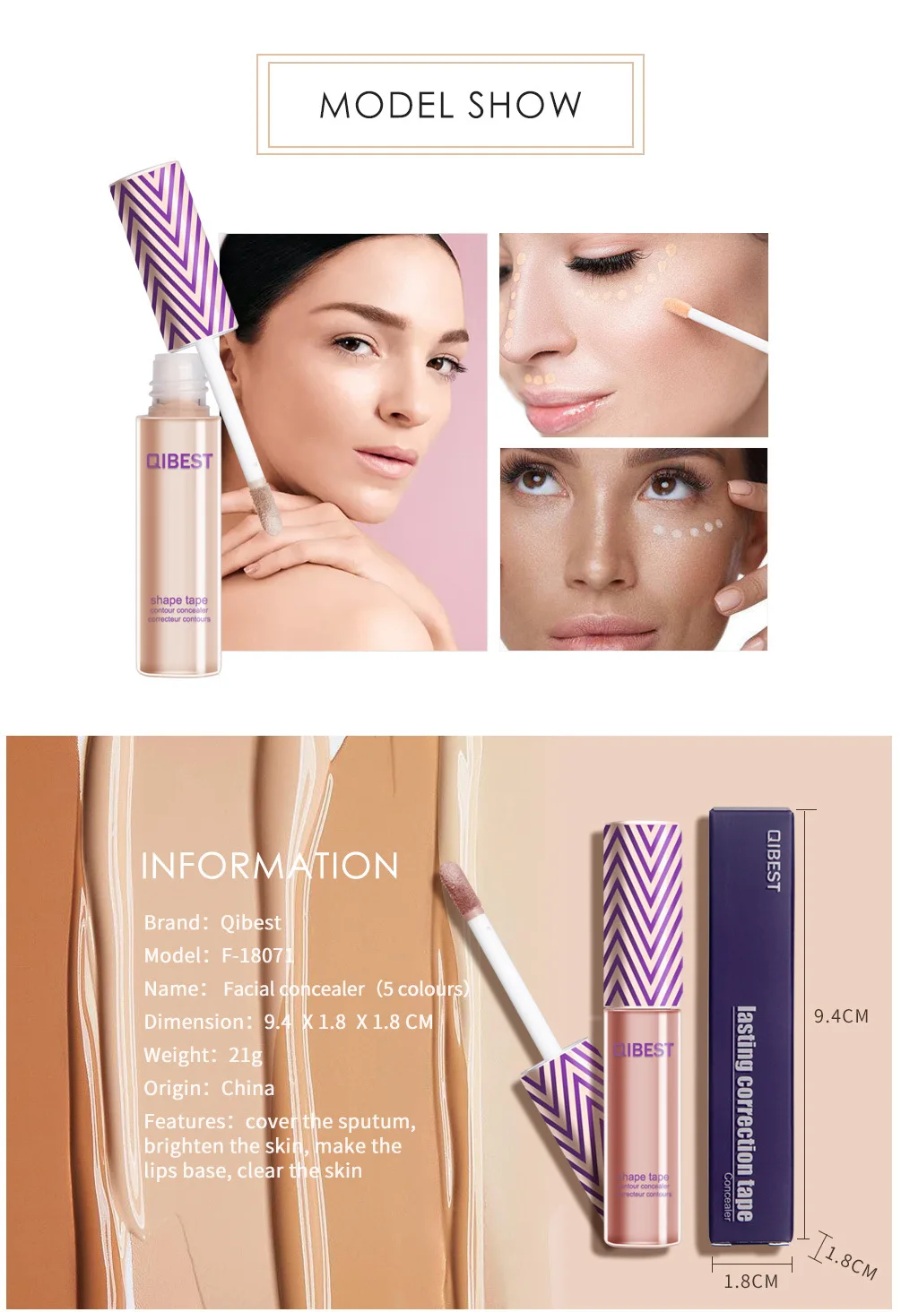 

QIBEST Concealer Stick Waterproof Concealer Long Lasting Liquid Concealer Contouring Make Up Makeup Beauty Cosmetics TSLM1