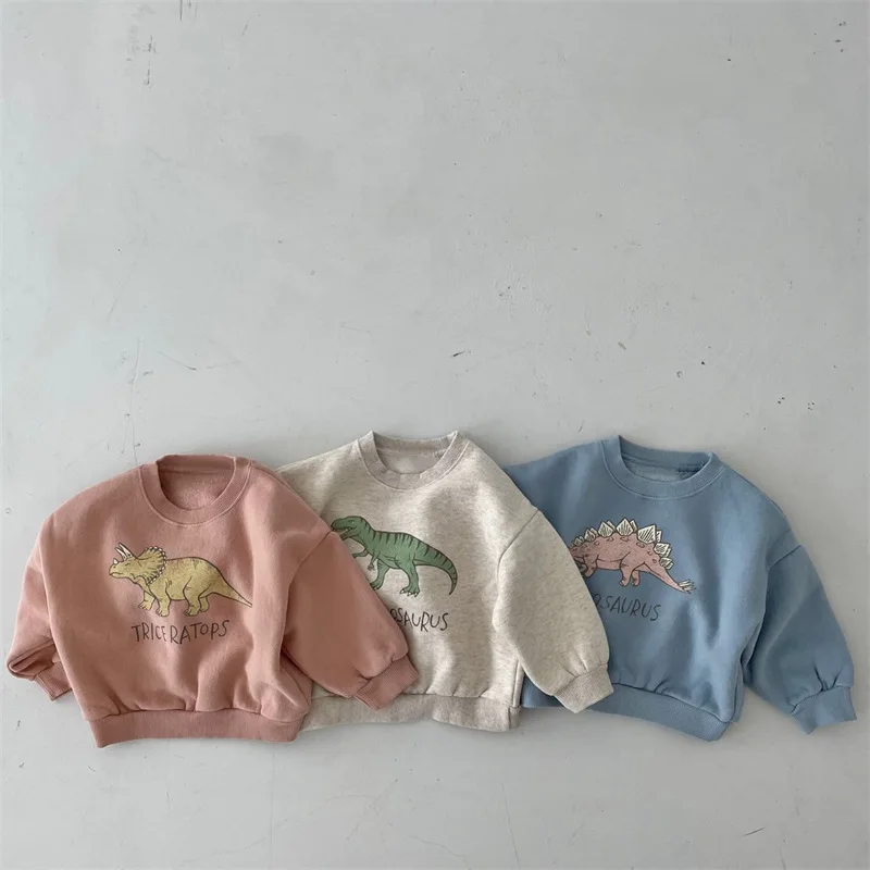 Autunno Primavera Bambini Neonati Maschi Ragazze Felpe Cool Dinosaur Plus Fleece Bambini Pullover Felpa Comoda