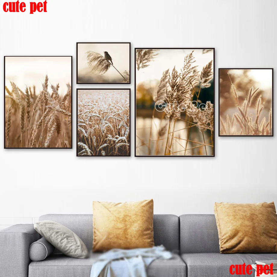 DIY 5D Diamond Painting Reed Wheat Bird Embroidery Autumn Landscape Cross Stitch Mosaic Nordic Posters Art Room Decor | Дом и сад