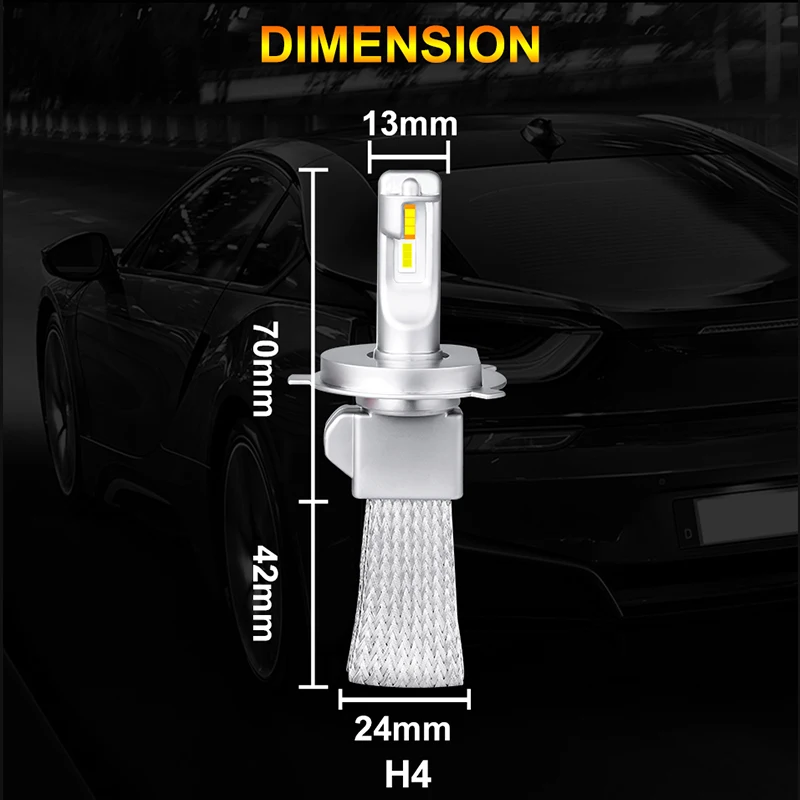 HLXG H4 Лампа дальнего и ближнего света 6000K лампада led h4 CSP Авто 12V 2200LM Автомобильные