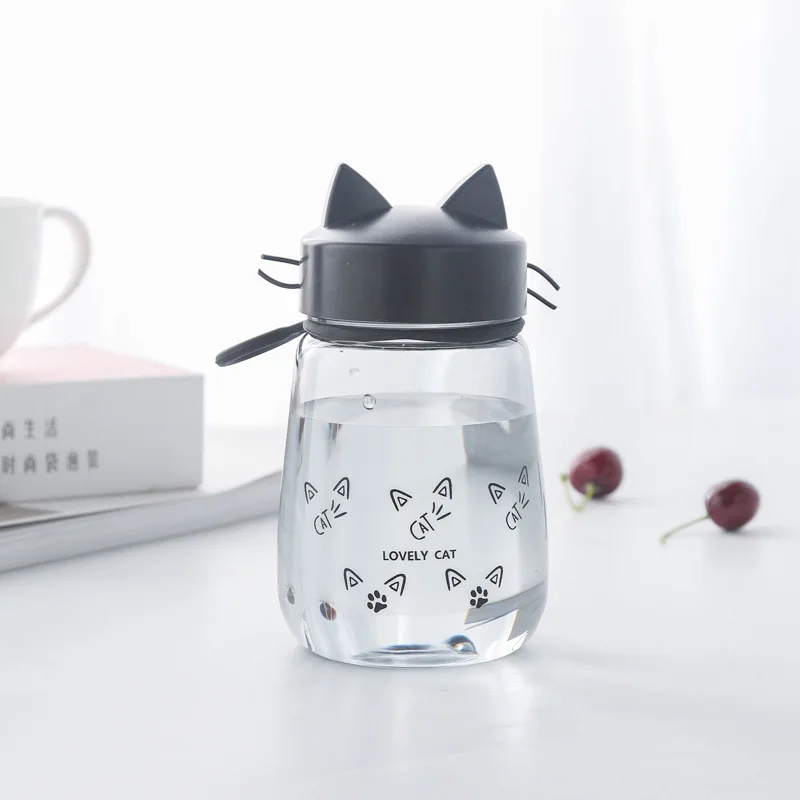 Black Милая мультяшная детская бутылка для воды, для путешествий, кемпинга, школы, Герметичный портативный пластиковый чайник, бутылка для кофе, чая, молока, воды - Цвет: Black