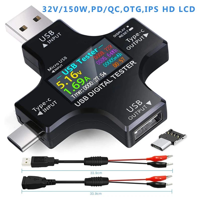 USB C тестер 2 в 1 Тип цвет Sn IPS цифровой мультиметр напряжение ток мощность