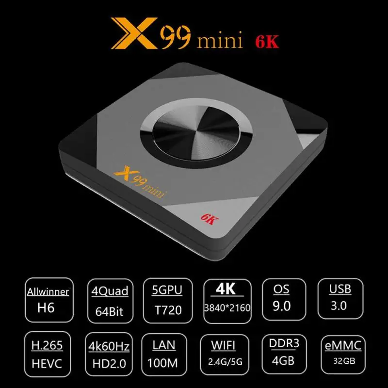X99mini ТВ коробка 4 Гб+ 32 ГБ Android 9,0 H6 четырехъядерный 2,4G/5G WiFi телеприставка HDMI2.0 lcd цифровой дисплей Hardward 3D 6K 2,4G пульт дистанционного управления