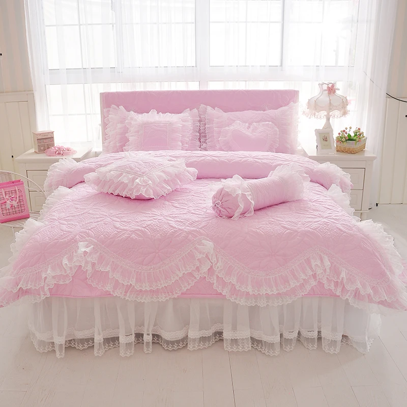 100% Katoen Dikke Gewatteerde kant Beddengoed set Koning koningin Twin size Bed set Prinses Koreaanse Meisjes Wit Roze Bed rok set Kussensloop 100% Katoen Dikke Gewatteerde kant Beddengoed set Koning koningin Twin size Bed set Prinses Koreaanse Meisjes Wit Roze Bed rok set Kussensloop