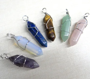 

2020 hot sell Natural stone opal lapis tiger eye crystal Quartz charm Pendants for diy Jewelry making necklaces Accessories24pcs