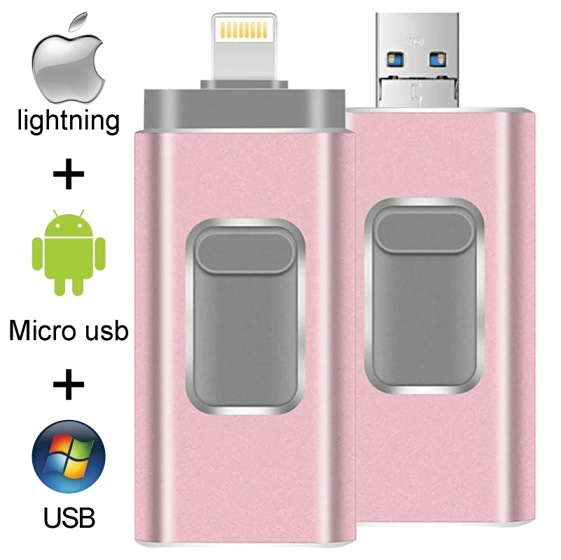 

Metal OTG Usb Flash Drive 32GB 64GB 128GB 256GB Pendrive External storage For iphone X 8 7 Plus 6 6s Plus 5S ipad Macbook 5.0