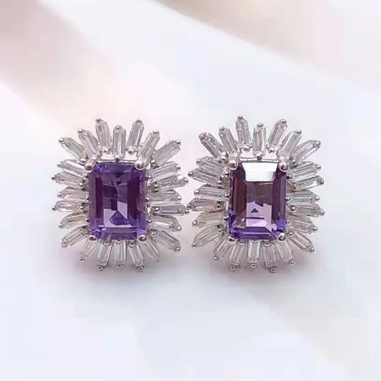 

Elegance Gemstone Jewelry Global 925 Sterling with 5x7mm Natural Amethyst Ear Stud