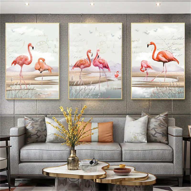 

3 Panels Nordic Style Canvas Painting Flamingo Prints Painting Modern Wall Art Poster Prints Cuadros Home Decoration no Frame