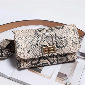 

Womens Fashion snake belt bag women's mini waist bag PU leather leisure travel fanny pack