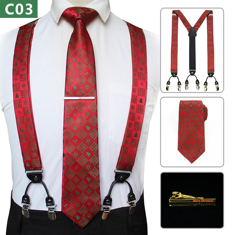 JEMYGINS модный мужской Рождественский пояс для подтяжек шелк жаккардовый галстук трикотажный галстук-бабочка для мужчин Карманный квадратный галстук наборы клипсов