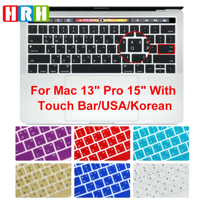 Tastiera In Silicone Lingua Coreana Hrh Skin Per Mac Pro 13.3 "A1706 A1989 A2159 15.4" A1707 A1990 Con Touch Bar) Layout Usa