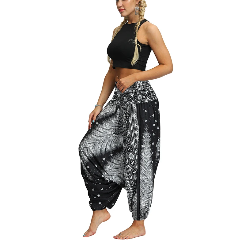 

Women Harem Pants Hippie Boho printed Afghani Genie Indian Aladdin Floral loose fitness pants