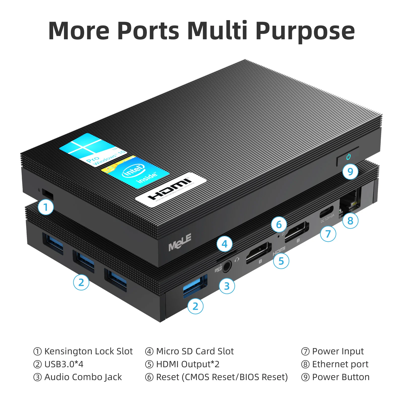 MeLE Fanless 4K Mini PC Intel Celeron J4125 Quad Core 8GB 128GB Windows 10 Desktop Computer Dual HDMI 2.4G/5G Dual-band WiFi SSD